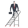 Businessman on stepladder. Boss on sliding portable staircase. V Royalty Free Stock Photo