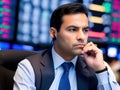 businessman in stock exchange trading room. Generative AI