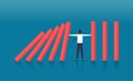 Businessman stopping falling dominos illustration, Risk and crisis management concept