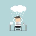 Businessman strain with raincloud. vector