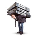 Man carrying a giant stack of tax folders isolated on white isolated on white Royalty Free Stock Photo