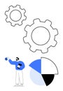 Businessman Strategizing Data with Gears and Pie Chart for Process Optimization Royalty Free Stock Photo