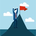 Businessman strategy with red flag in the mountains