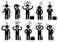 Businessman stress pressure, business mental issues, concept vector icons with pictogram people characters