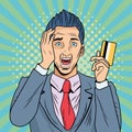 Businessman stressed with credit card pop art style character