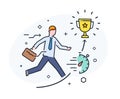 Businessman strive to get a cup. Success, achieving goals, pride. Success. Line icon illustration Royalty Free Stock Photo