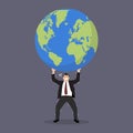 Businessman struggling to carry globe