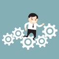 Businessman stuck in gears. Fail concept. Vector Illustration