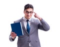 Businessman student reading a book isolated on white background Royalty Free Stock Photo