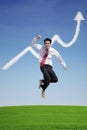 Businessman success jump on profit graph cloud Royalty Free Stock Photo