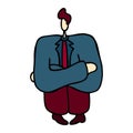 Businessman Suffer Emotion Depression Sadness Melancholy Stress. Character Vintage Doodle Cartoon Design Vector Illustration