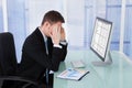 Businessman suffering from headache at computer desk