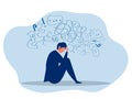Businessman suffers from obsessive thoughts; headache; unresolved issues; psychological trauma; depression.Mental stress panic