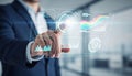 Businessman analyzing data on virtual screen. Royalty Free Stock Photo