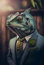 Businessman suit with a chameleon head portrait Royalty Free Stock Photo