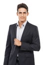 Businessman, suit and company for portrait, confident and professional on white studio background. Man, young and ready