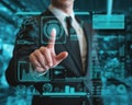 Businessman interacting with advanced technology interface isolated on transparent background Royalty Free Stock Photo