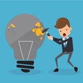 Businessman in Suit Knock a Light Bulb. Business and Finance Concept, Vector Illustration Flat Style.