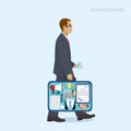 Businessman in a suit with an open suitcase, vector Royalty Free Stock Photo