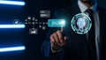 Artificial intelligence businessman points to 2026 data trends of future AI advancements and innovations Royalty Free Stock Photo