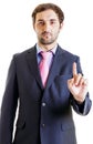 Businessman in suit points his finger Royalty Free Stock Photo