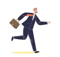 Businessman in suit run to work being late. Successful young business man with suitcase rushing