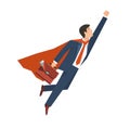 Businessman in a suit superhero flies up. Leadership and business growth concept. Flat design. Vector illustration. Royalty Free Stock Photo