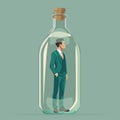 Businessman with suit trapped in a glass of jar. thinking outside the box concept Royalty Free Stock Photo