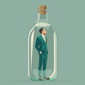 Businessman with suit trapped in a glass of jar. thinking outside the box concept Royalty Free Stock Photo