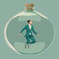 Businessman with suit trapped in a glass of jar. thinking outside the box concept Royalty Free Stock Photo