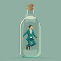 Businessman with suit trapped in a glass of jar. thinking outside the box concept Royalty Free Stock Photo