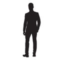 Businessman in suit walking forward, isolated vector silhouette.