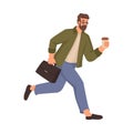 Businessman with suitcase and coffee hurrying up Royalty Free Stock Photo