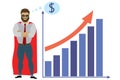 Businessman super hero and growth chart