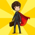 Businessman with super hero pose and a red cape wafting on his back Royalty Free Stock Photo