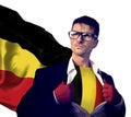 Businessman Superhero Country Belgium Flag Culture Power Concept