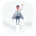 Businessman superhero flies up and leaves a cloud of dust. Super worker in the cloak takes off. Business concept`s power Royalty Free Stock Photo