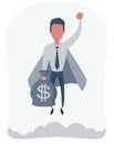 Businessman superhero flies up with moneybag. Business concept s power and uniqueness Royalty Free Stock Photo