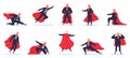 Businessman superhero. Office worker in action superhero poses, superhero male character in red cloak. Powerful