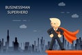 Businessman superhero over night city