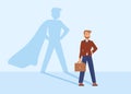 Businessman superhero shadow. Business power, office man transformation. Employee potential growth, person professional Royalty Free Stock Photo