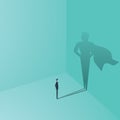 Businessman with superhero shadow vector concept. Business symbol of ambition, success, motivation, leadership, courage