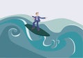 Businessman on surf. businessman catches the wave. Concept of startup business, Royalty Free Stock Photo