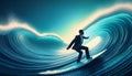 Businessman surfing binary code waves Royalty Free Stock Photo