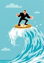 Businessman Surfing on Bitcoin