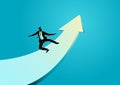 Businessman surfing on the rising arrow