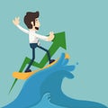 Businessman surfing on wave