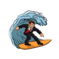 Businessman surfing on wave Royalty Free Stock Photo