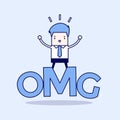 Businessman surprise stand on oh my god word. Cartoon character thin line style vector