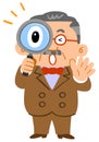 A businessman surprised at peering into the magnifying glasses President Mature rich people